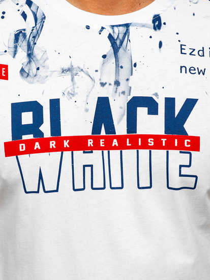 Camiseta algodón de manga corta con impresión para hombre blanco Bolf 14718