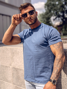 Camiseta lisa de algodón azul para hombre Bolf 192397A