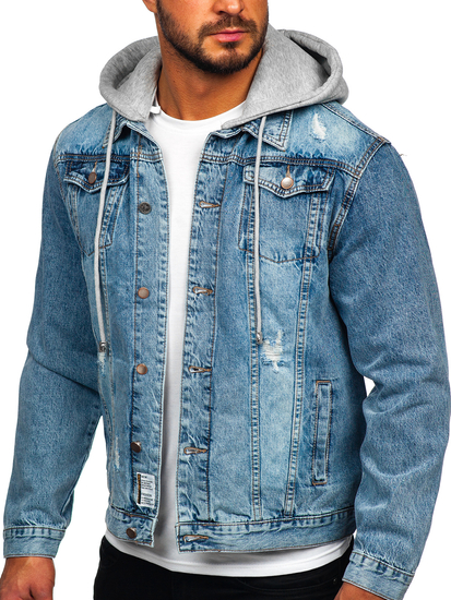 Chaqueta vaquera azul claro para hombre con capucha Bolf MJ505BC
