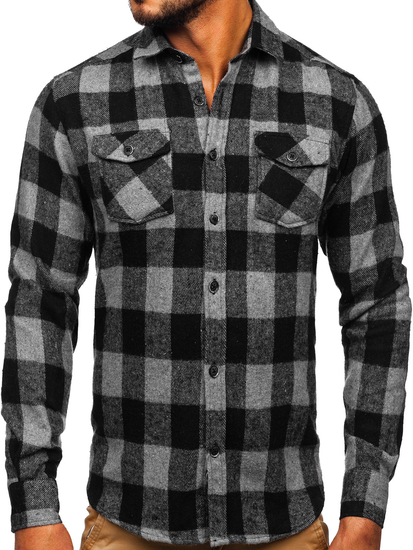 Camisa de franela a manga larga para hombre color grafito Bolf 20723
