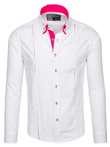 Camisa elegante de manga larga para hombre blanco y rosa Bolf 4744