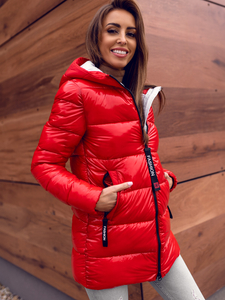 Chaqueta acolchada de invierno con capucha para mujer rojo Bolf B9545