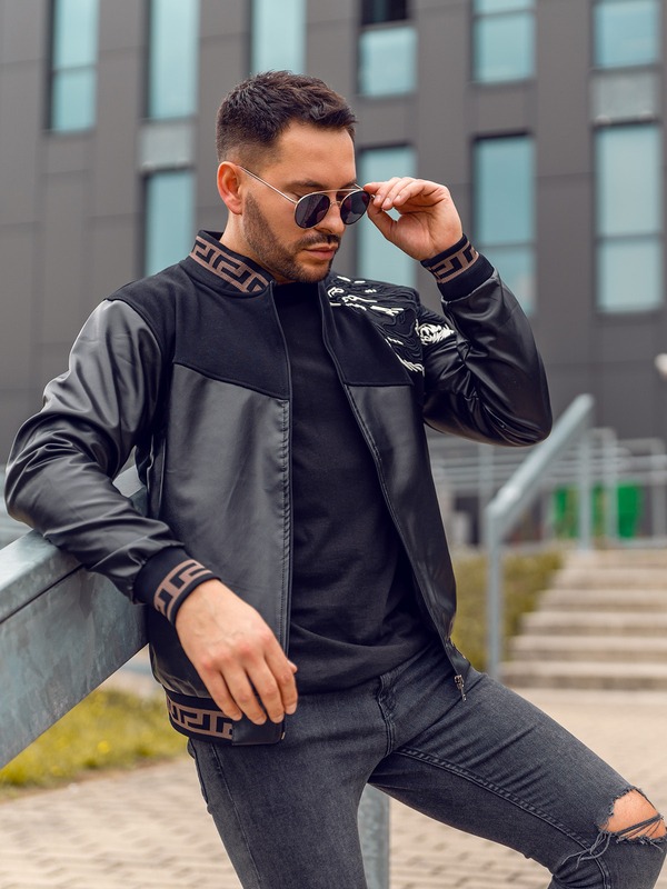 Chaqueta bomber de cuero para hombre negro Bolf 6671