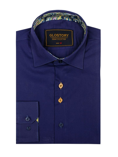 Camisa elegante con manga larga para hombre color azul oscuro Bolf 9983