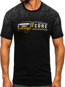 Camiseta algodón de manga corta con impresión para hombre negro Bolf 14710