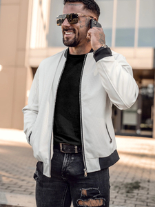 Chaqueta bomber de cuero para hombre Blanco Bolf 7110A2