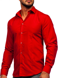 Camisa elegante rojo oscuro de manga larga para hombre Bolf 1703