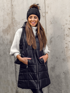 Chaleco acolchado largo para mujer negro Bolf 82019