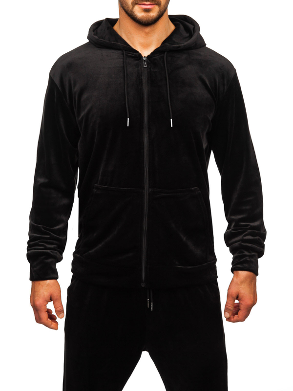 Chándal de velour con capucha para hombre negro Bolf 8C1538