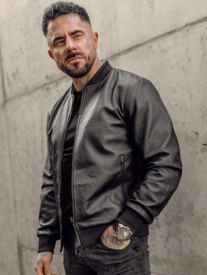 Chaqueta bomber de cuero para hombre negro Bolf 3A65A