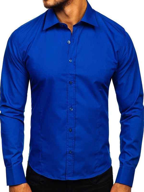 Camisa elegante azul aciano de manga larga para hombre Bolf 1703