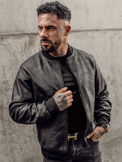 Chaqueta bomber de cuero para hombre negro Bolf 3A63A