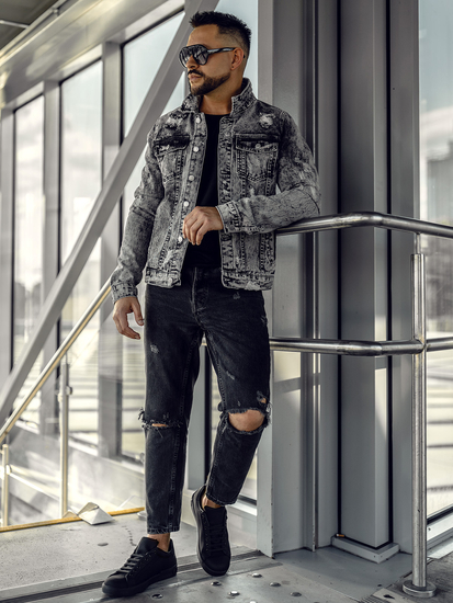 Chaqueta de jeans para hombre gris Bolf AK588