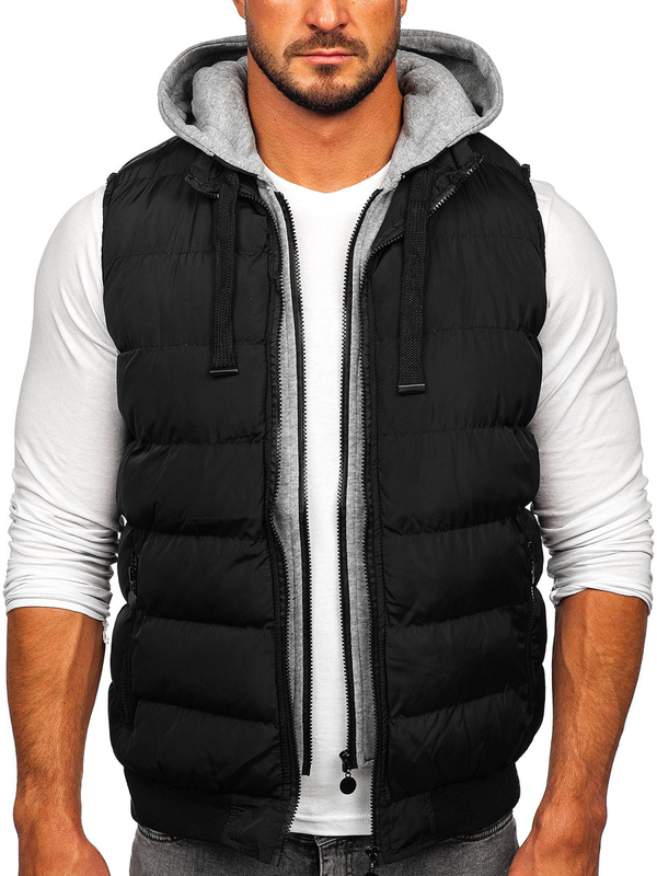 Chaleco acolchado con capucha para hombre negro Bolf 5M751
