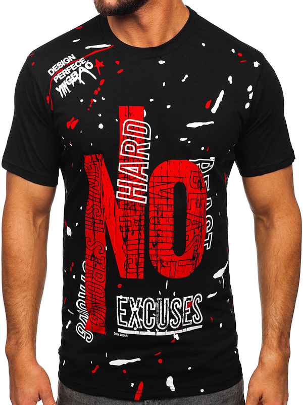 Camiseta de manga corta con impresión para hombre negro Bolf JS1856