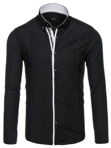 Camisa de manga larga elegante para hombre negra Bolf 7722