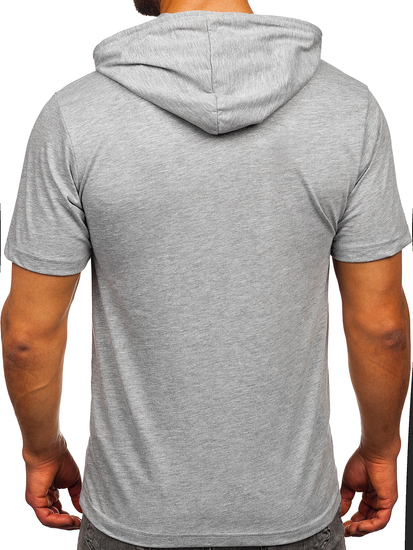Camiseta algodón de manga corta con capucha sin impresión para hombre gris Bolf 14513