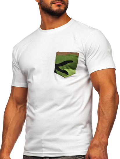 Camiseta algodón de manga corta con bolsillo para hombre blanco Bolf 14507