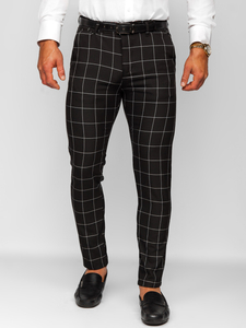 Pantalón chinos a cuadros de tela para hombre negro Bolf 0040