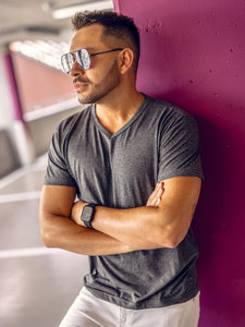 Camiseta lisa de cuello en V para hombre color antracita Bolf 192131A