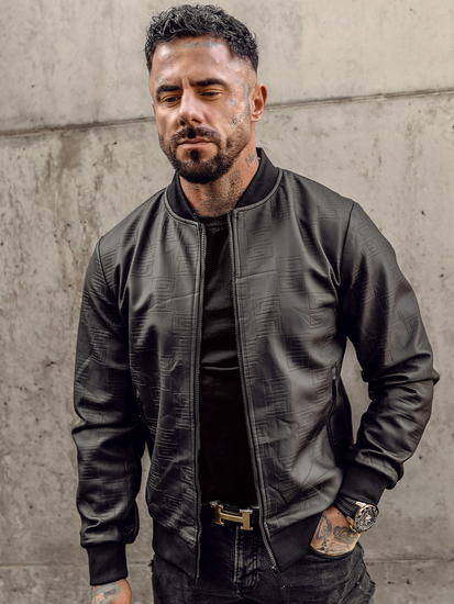 Chaqueta bomber de cuero para hombre negro Bolf 3A65A