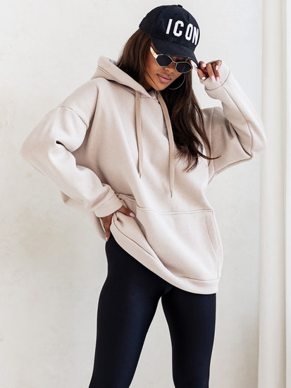 Sudadera con capucha y bolsillo tipo canguro para mujer beige Bolf 82131