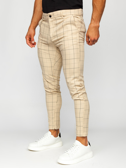 Pantalón chino de cuadros para hombre beige Bolf 0060