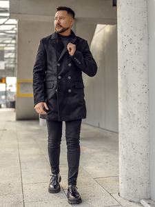 Abrigo de hombre de invierno cruzado largo negro Bolf 79B3A2-073