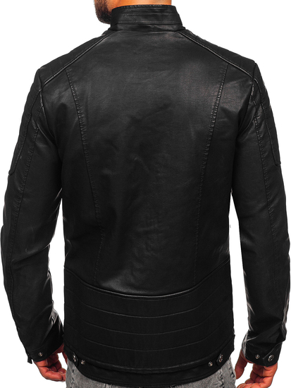 Chaqueta de cuero ecológico para hombre negro Bolf EX229
