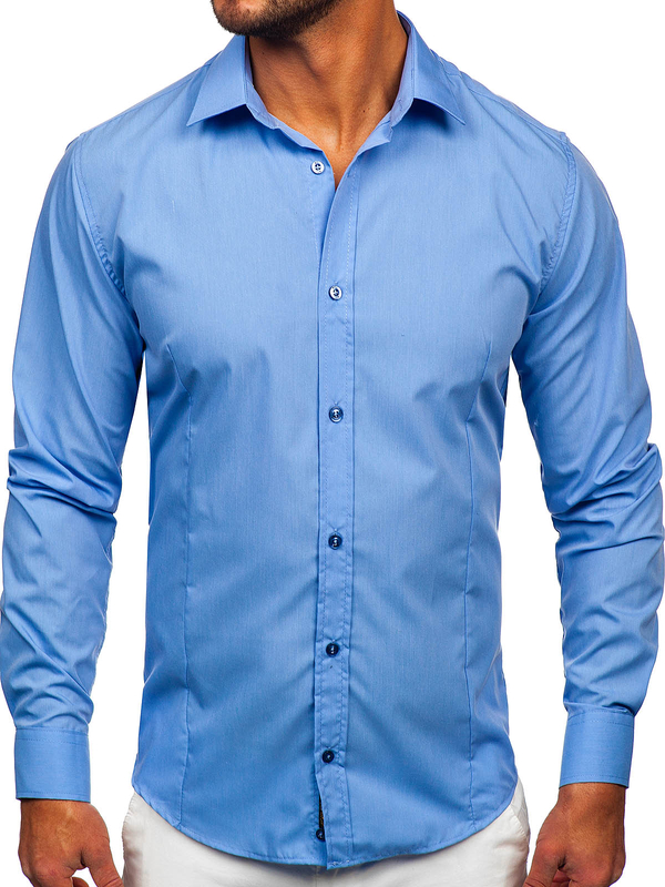 Azul Camisa elegante de manga larga para hombre Bolf 1703