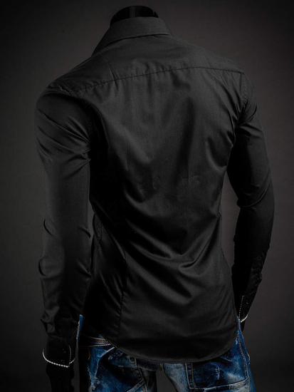 Camisa elegante de manga larga para hombre negro Bolf 0939