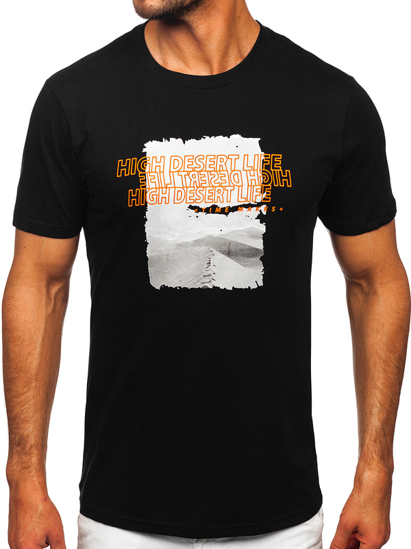 Camiseta estampada de algodón para hombre Negro Bolf MPO3465