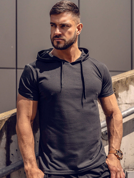 Camiseta de manga corta con capucha sin impresión para hombre negro Bolf 8T89A