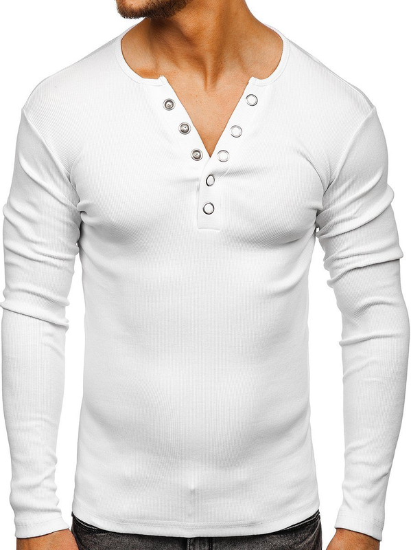 Camiseta de manga larga sin impresión para hombre blanco Bolf 145362
