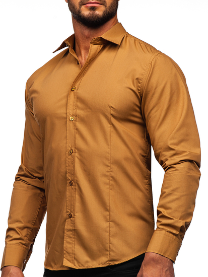 Camisa elegante marrón claro de manga larga para hombre Bolf 1703