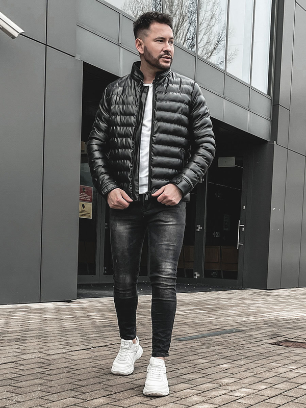 Chaqueta acolchada de cuero ecológico para hombre negro Bolf 0021