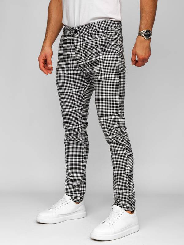 Pantalón chinos a cuadros de tela para hombre negro y blanco Bolf 184147
