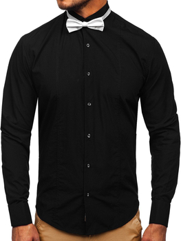 Camisa elegante de manga larga negra para hombre Bolf 4702 Pajarita y gemelos
