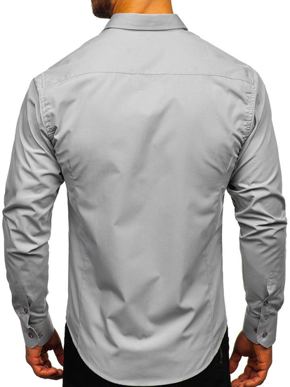 Camisa elegante gris de manga larga para hombre Bolf 1703