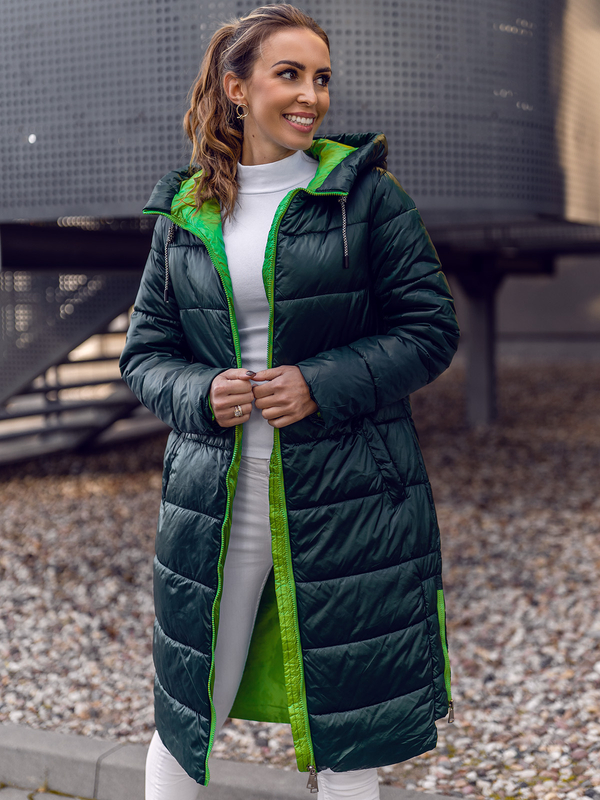Chaqueta acolchada larga de invierno con capucha para mujer verde Bolf J9063