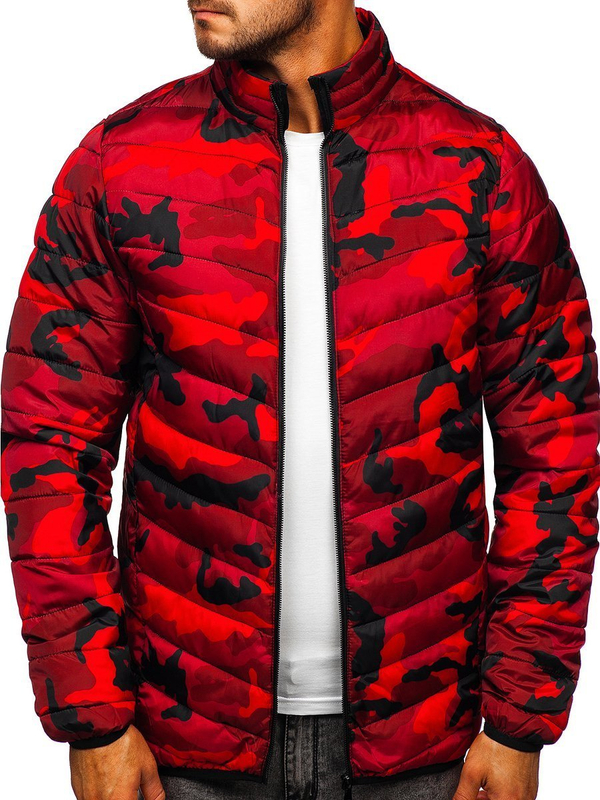 Chaqueta deportiva de entretiempo acolchada para hombre color camuflaje y rojo Bolf SM32
