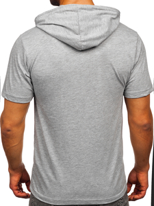 Camiseta algodón de manga corta con capucha sin impresión para hombre gris Bolf 14513