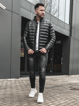 Chaqueta acolchada de cuero ecológico para hombre negro Bolf 0021