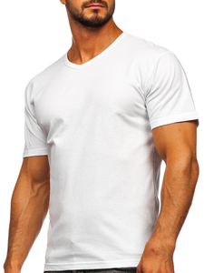 Camiseta blanca lisa con cuello en V para hombre Bolf 192131