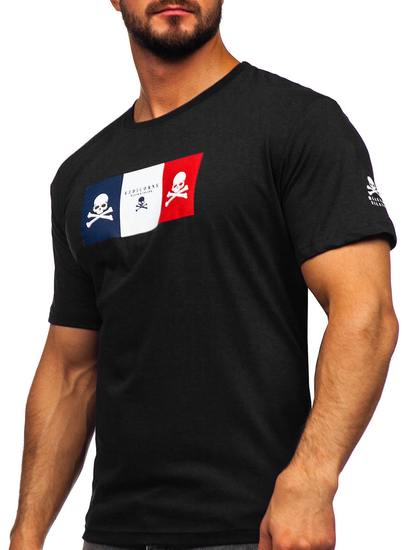 Camiseta algodón de manga corta con impresión para hombre negro Bolf 14784