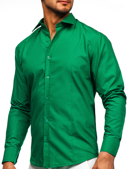 Camisa elegante verde oscuro de manga larga para hombre Bolf 1703
