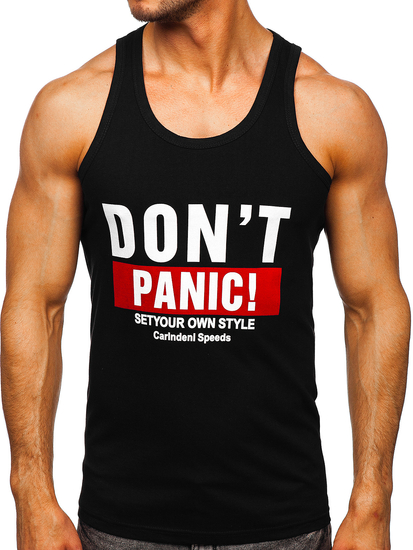 Camiseta de tirantes anchos con impresión para hombre negro Bolf 14854