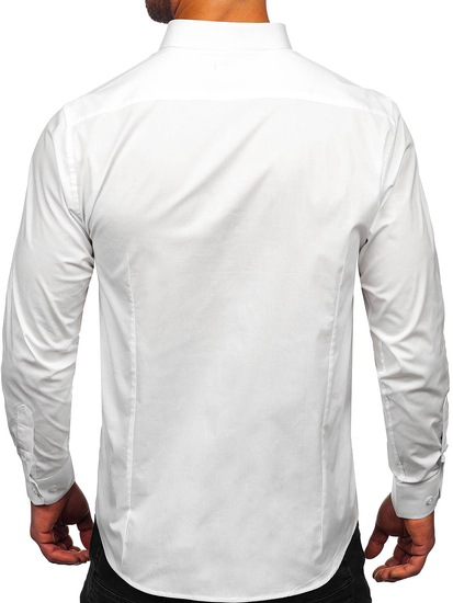 Camisa elegante de algodón de manga larga slim fit para hombre blanco Bolf TSM13