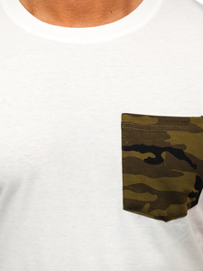 Camiseta de manga corta de camuflaje con impresión con bolsillo para hombre blanco y verde Bolf 8T85