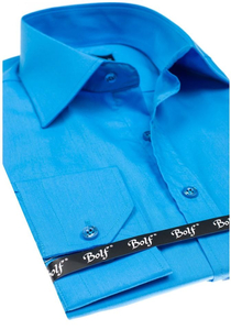 Camisa elegante turquesa de manga larga para hombre Bolf 1703